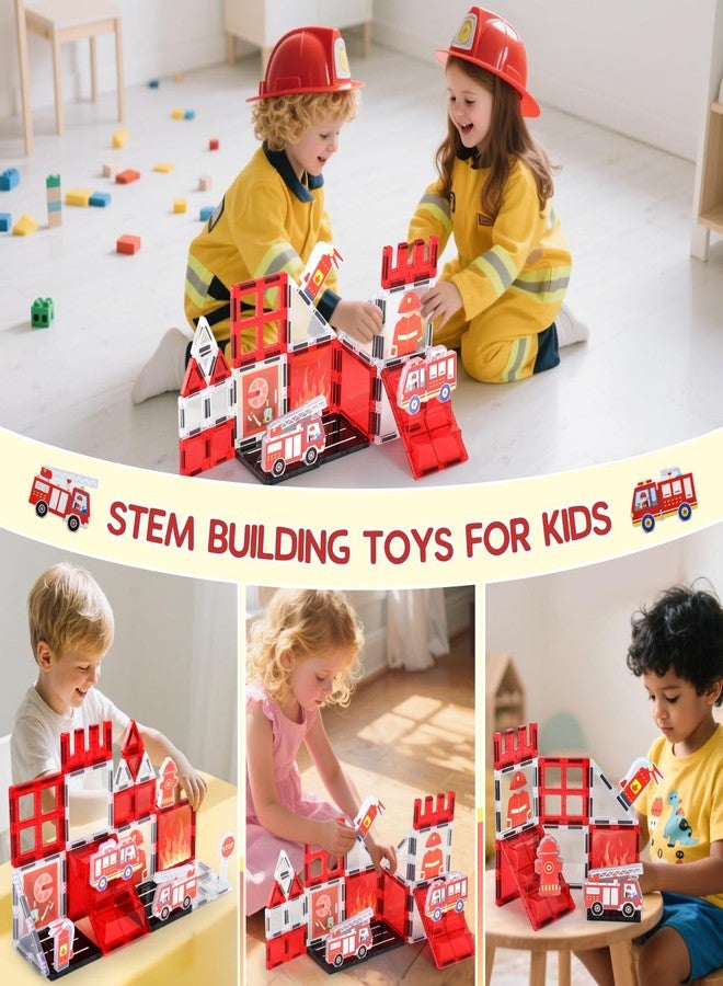 VANLINNY Magnetic Tiles, Firetruck Toys 3-5 Years Old, Fire Trucks for Toddlers 3-5, Magnetic Building Blocks for Kids, STEM Educational Construction Toys for Toddlers, Xmas Birthday Gifts for Boys and Girls - Image 4